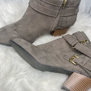 Size 10 Express light brown SUEDE Bootie with buckles, zipper and STITCHING!!!
